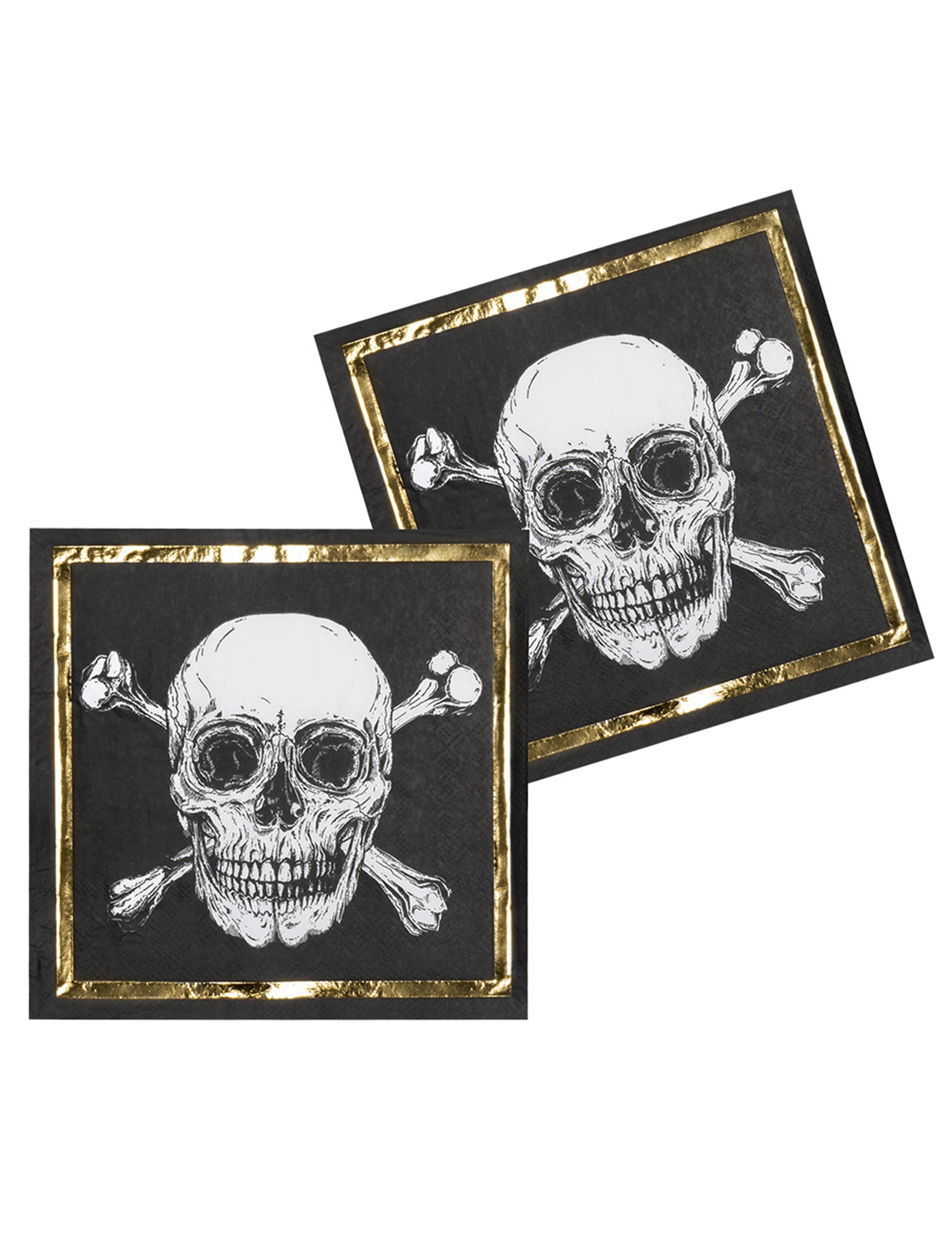 Détail du motif de tête de mort des serviettes en papier Pirate Jolly Roger