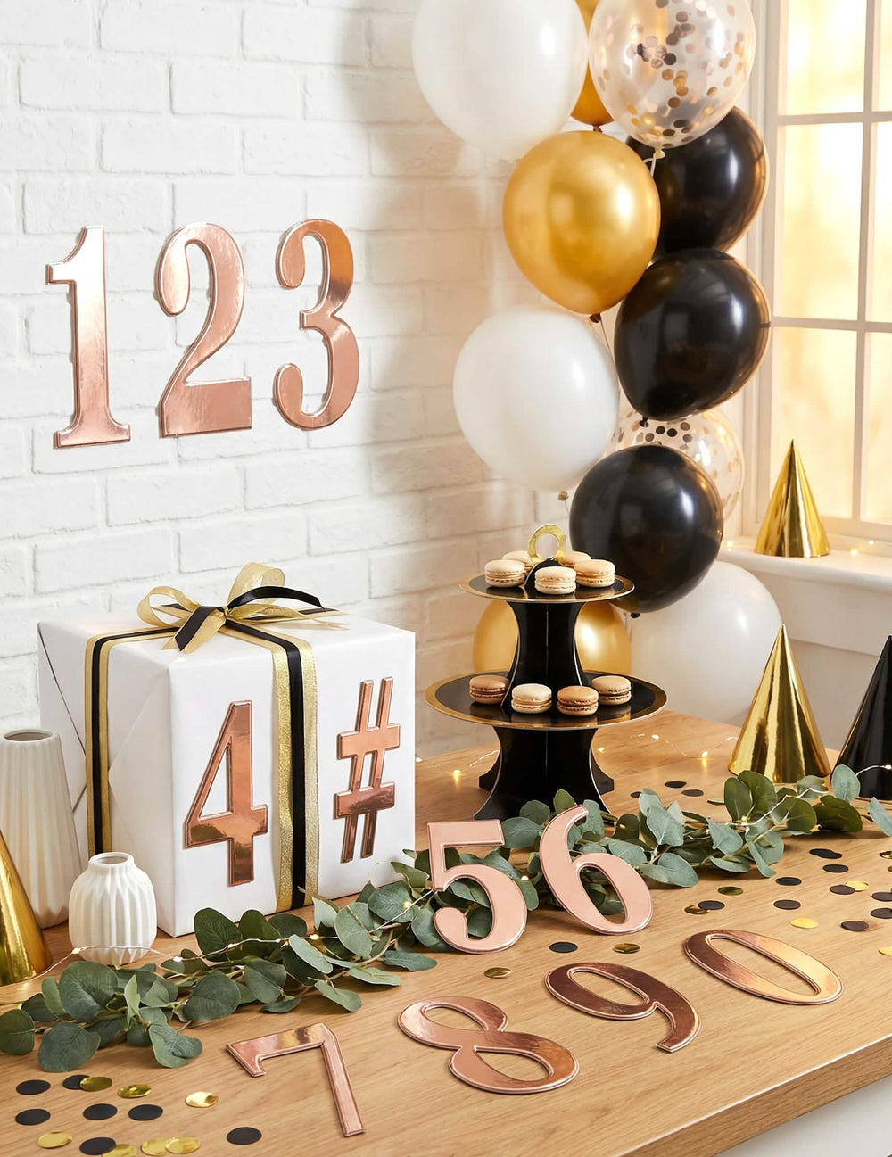 12 stickers chiffres adhésifs pour décoration de fête rose gold