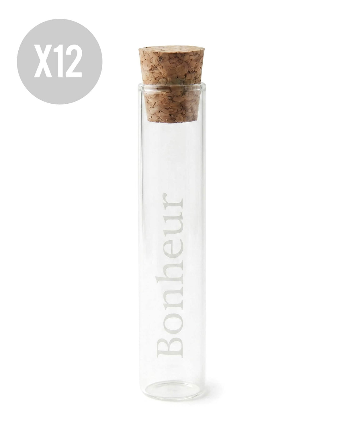 12 glazen reageerbuisjes Bonheur 10 cm