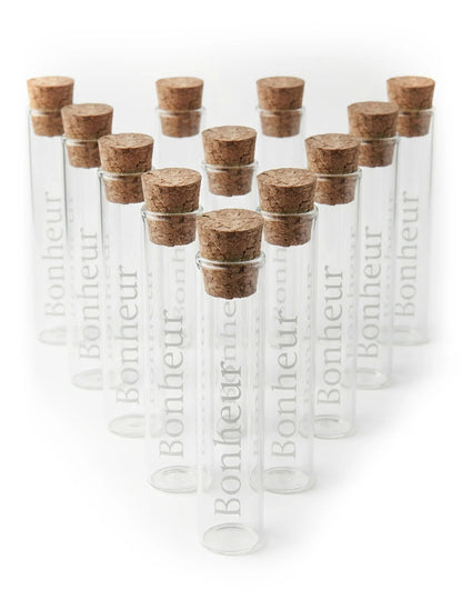 12 glazen reageerbuisjes Bonheur 10 cm