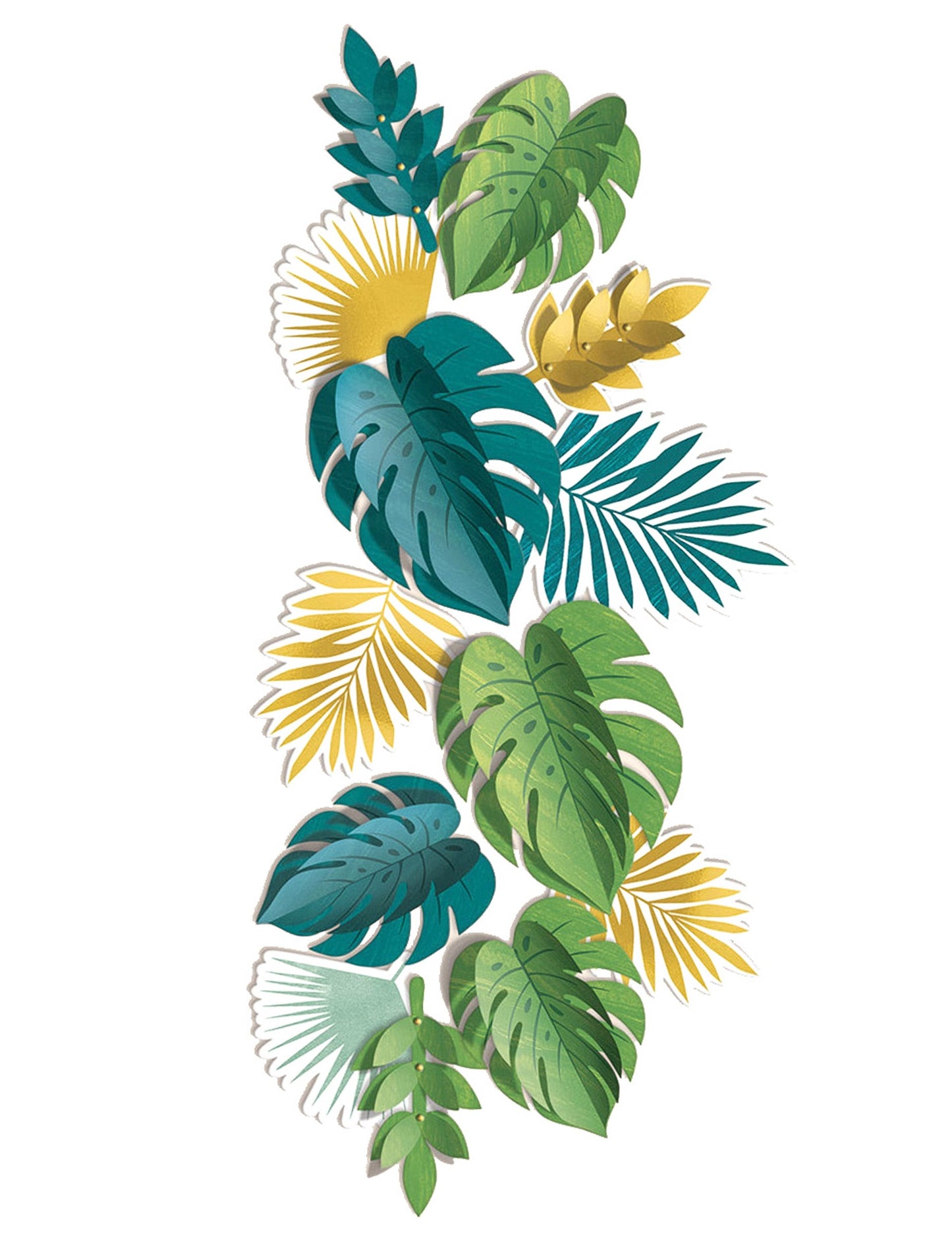 13 feuilles exotiques tropical chic pour fête vert doré en carton