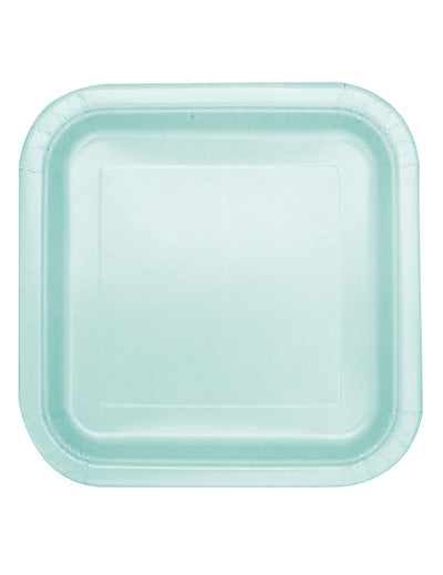 Assiettes carrées en carton pastel pour fête menthe