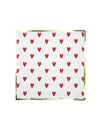 Serviettes en papier cœurs rouges pour fête blanches avec bordure dorée