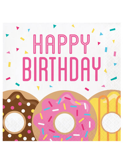16 serviettes en papier donuts anniversaire 33 x 33 cm