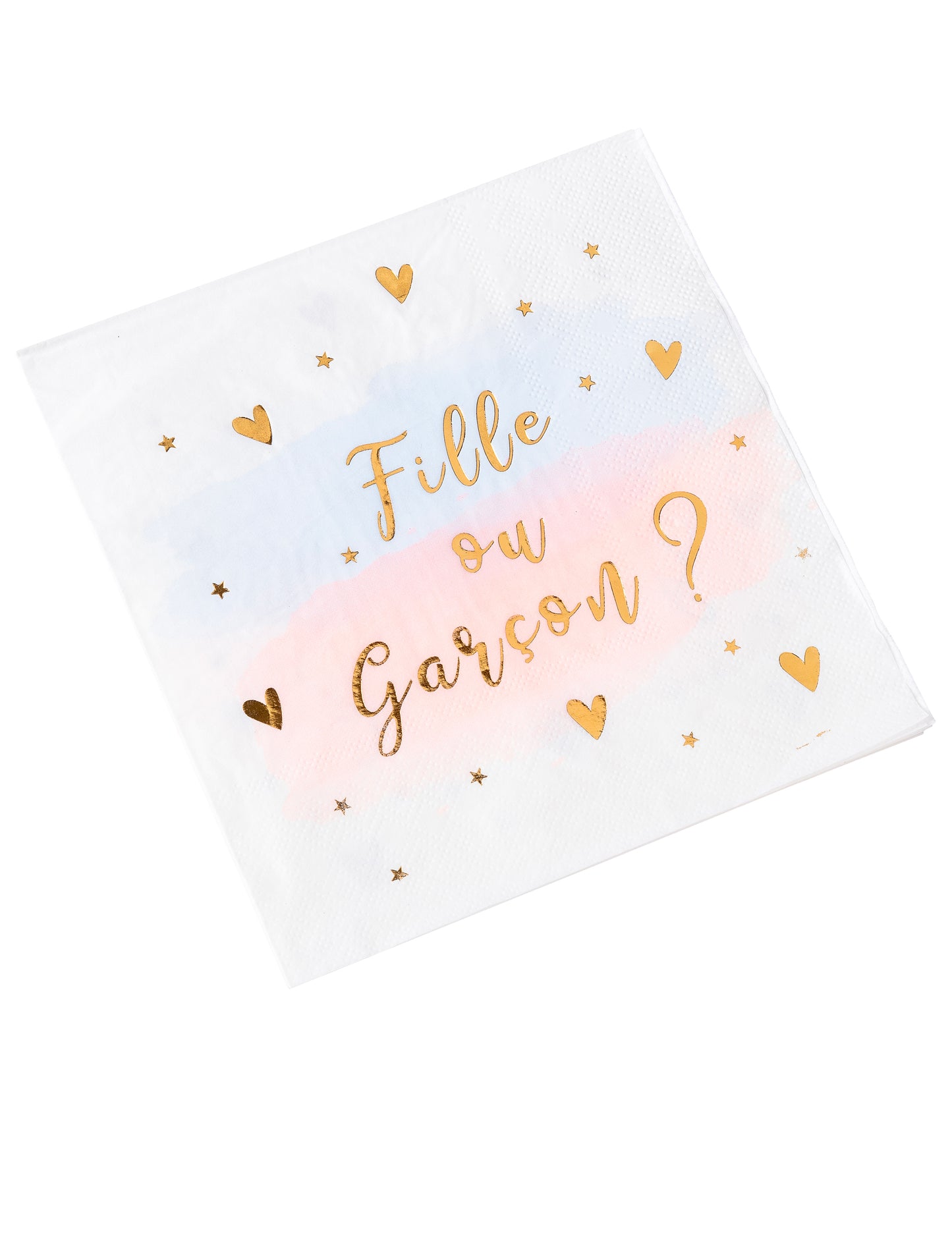 Serviettes en papier fille ou garçon pour baby shower rose bleu et or