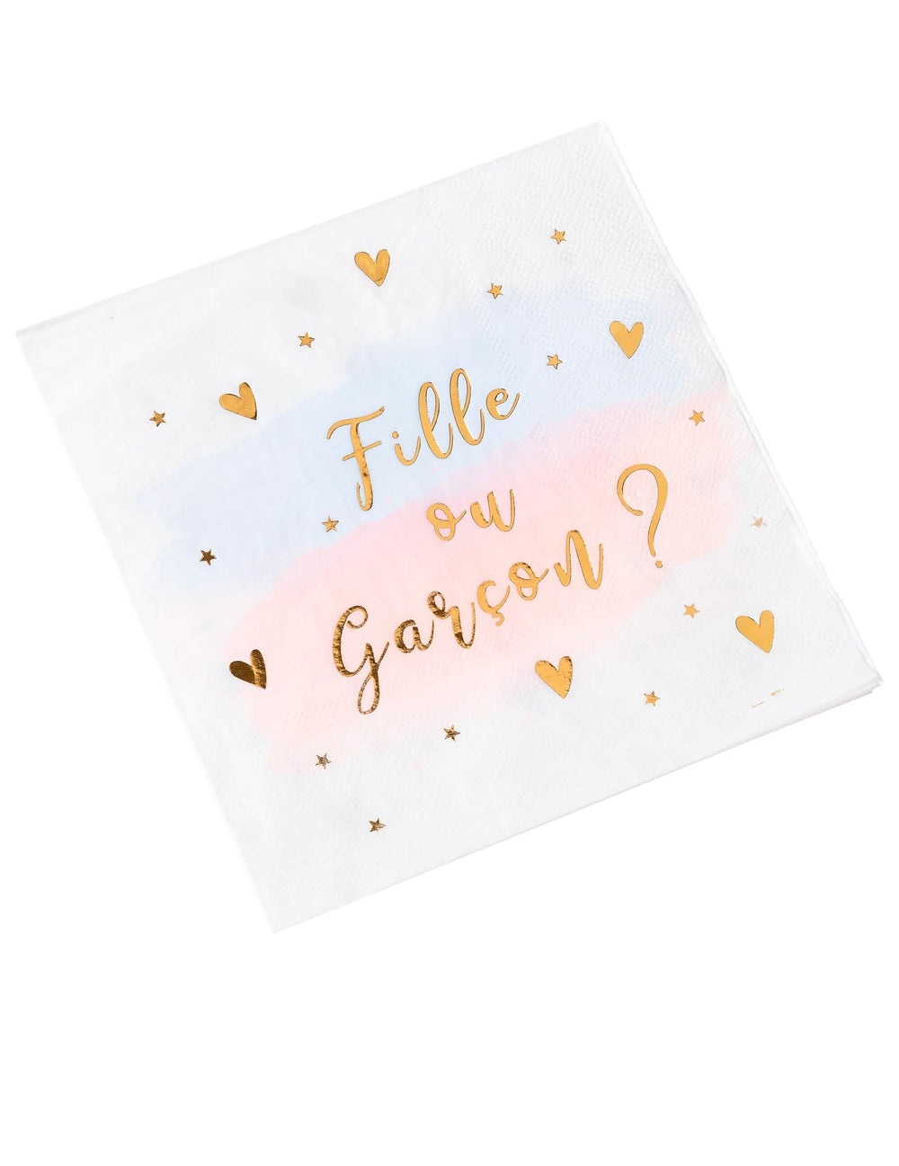Serviettes en papier fille ou garçon pour baby shower rose bleu et or
