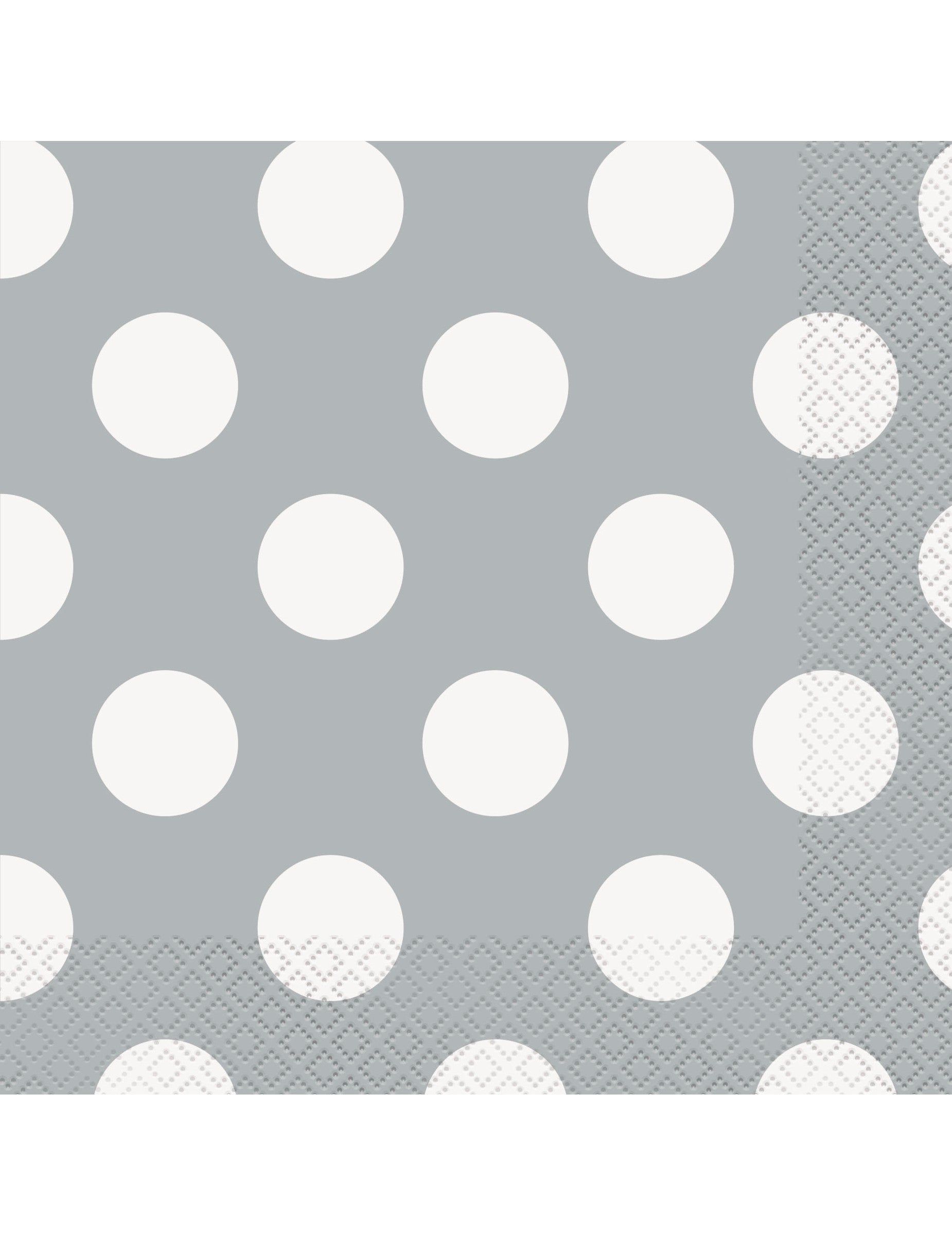 Serviettes en papier à pois pour anniversaire grises et blanches