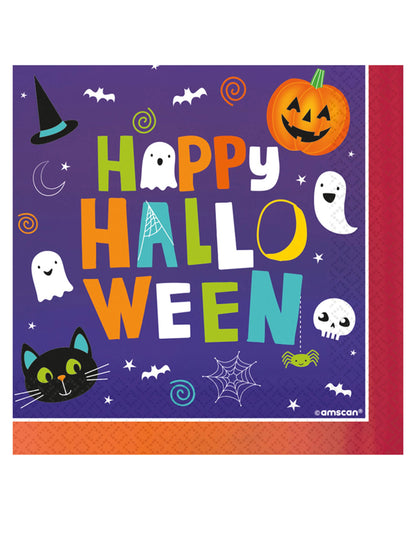 Serviettes en papier Halloween Friends pour fête violettes avec motifs citrouille et fantôme