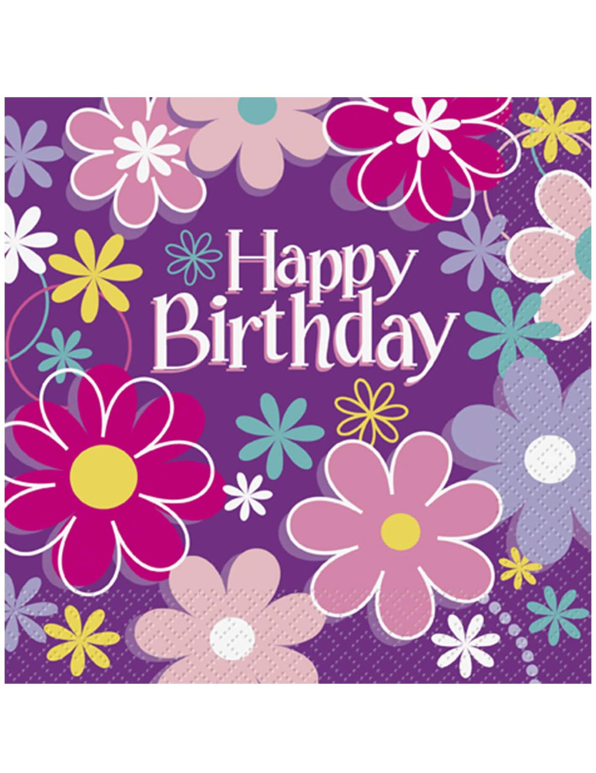 Serviettes en papier Happy Birthday fleurs pour anniversaire violettes