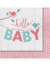 Serviettes en papier Hello Baby pour baptême roses avec oiseaux et nid