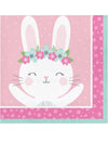 Serviettes en papier petit lapin pour anniversaire roses avec couronne de fleurs