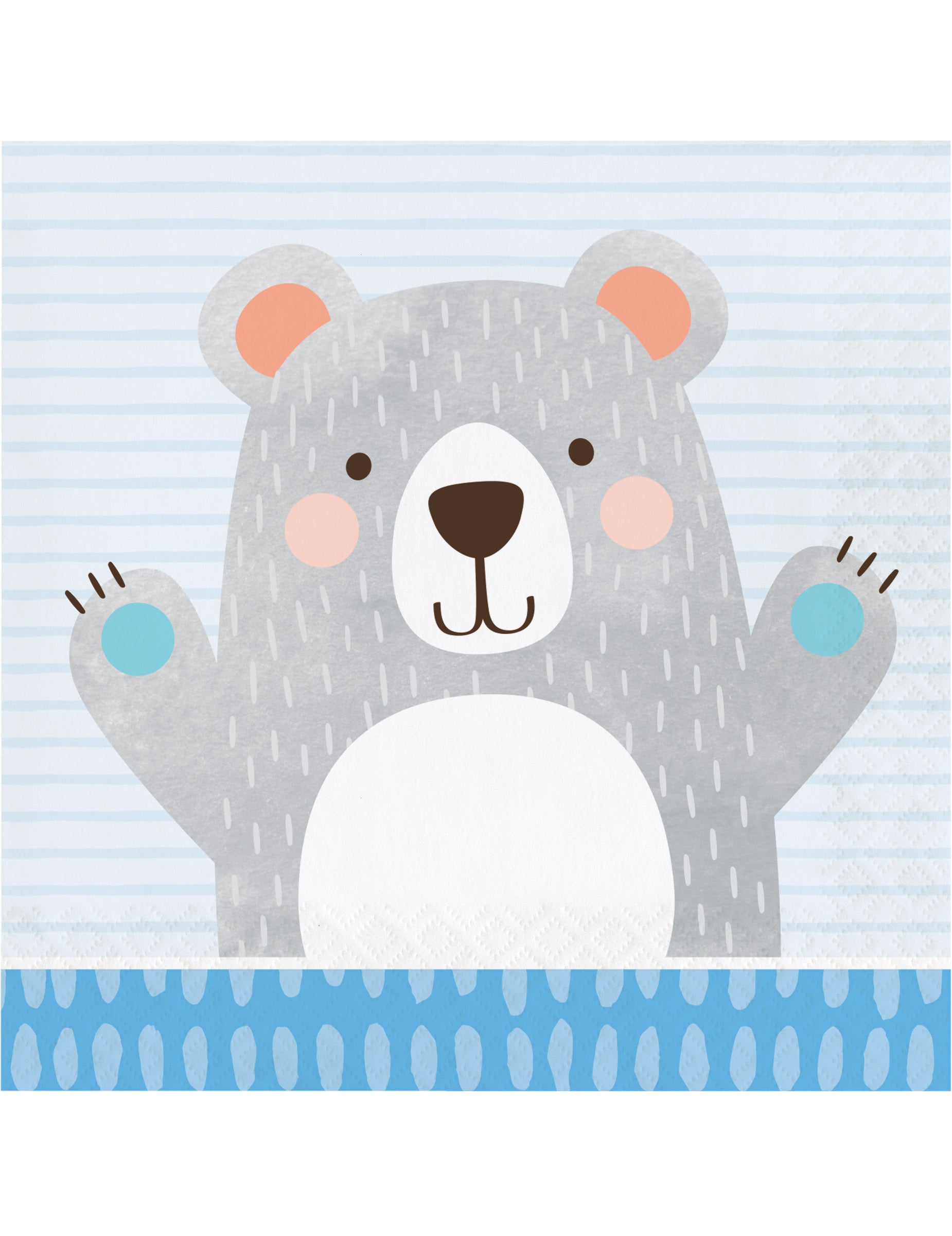 Serviettes en papier petit ours gris pour baby shower bleu et gris