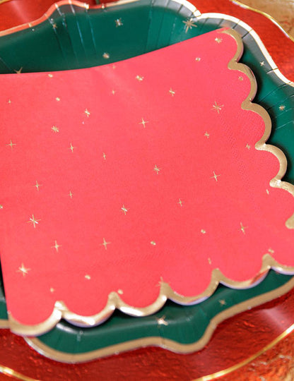 16 kerstservetten tijdloos rood en goud 33 x 33 cm
