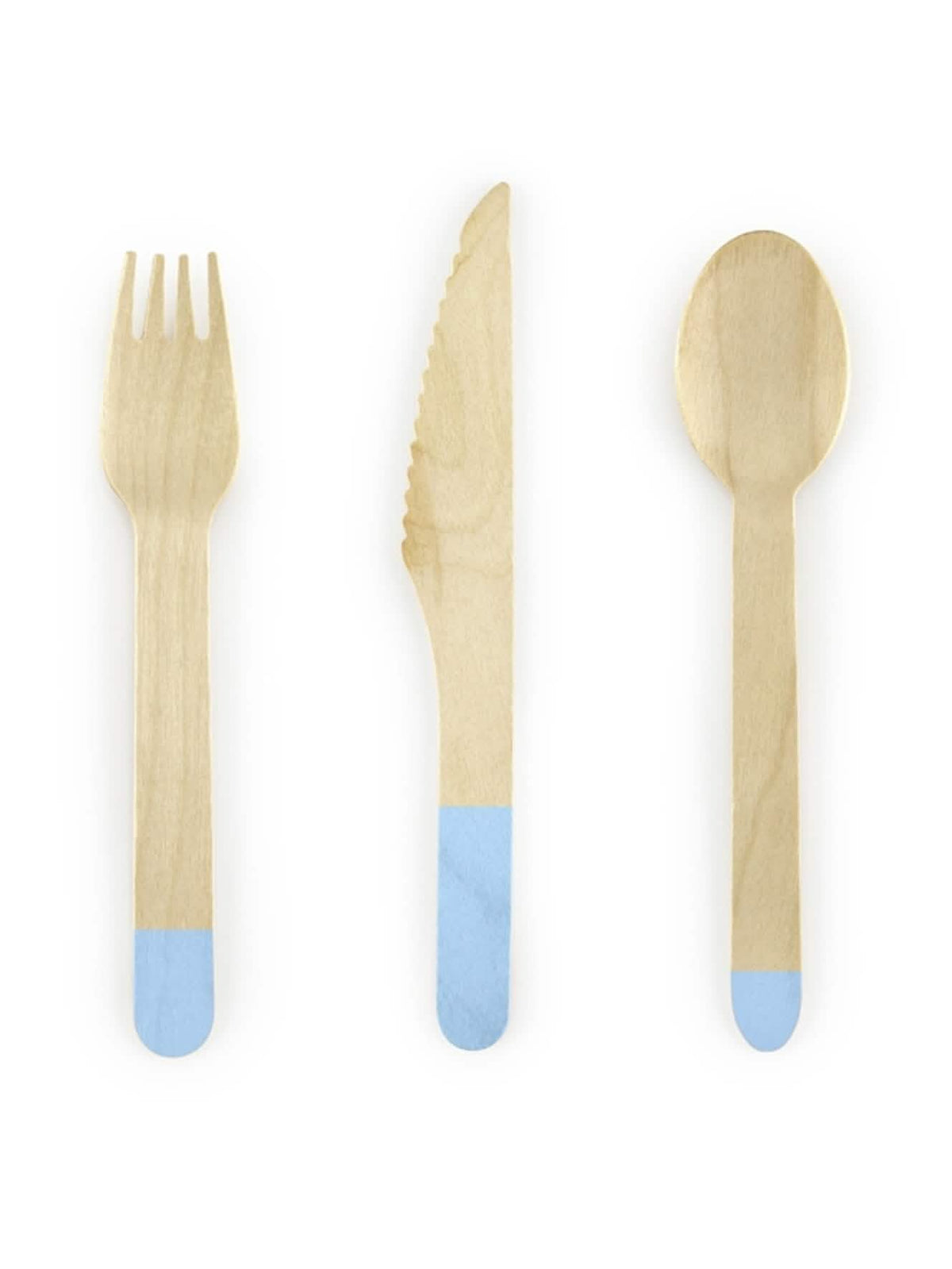 Couverts en bois ménagère de fête pour table bleu ciel