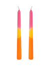 2 Dinerkaarsen roze, geel, oranje 25 cm