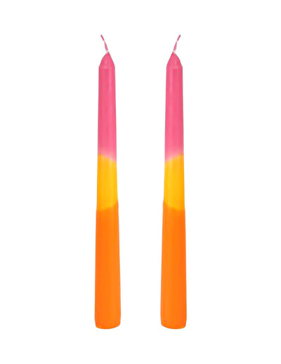 2 Bougies chandelles rose, jaune, orange 25 cm