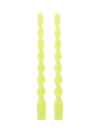 2 Bougies chandelles torsadées jaune 25 cm