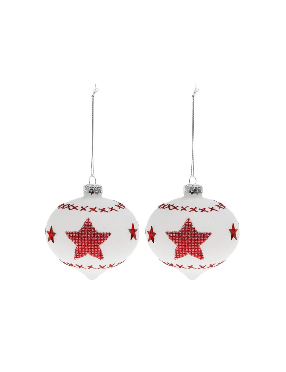 2 boules en verre blanches avec étoiles rouges