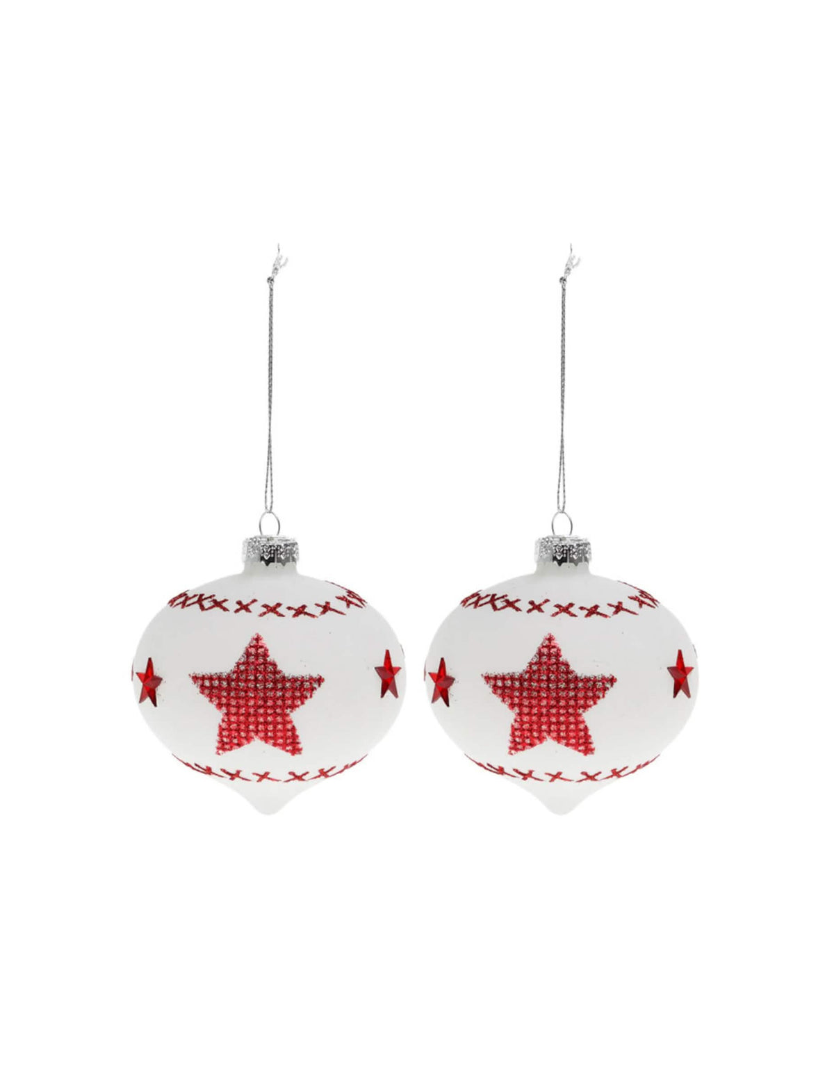 2 boules en verre blanches avec étoiles rouges