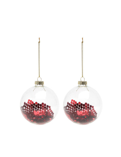 Boules en verre avec paillettes rouges pour sapin de noël