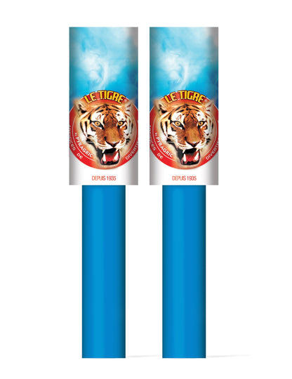 Détail du packaging des 2 fumigènes à main pour adulte bleus 45 secondes
