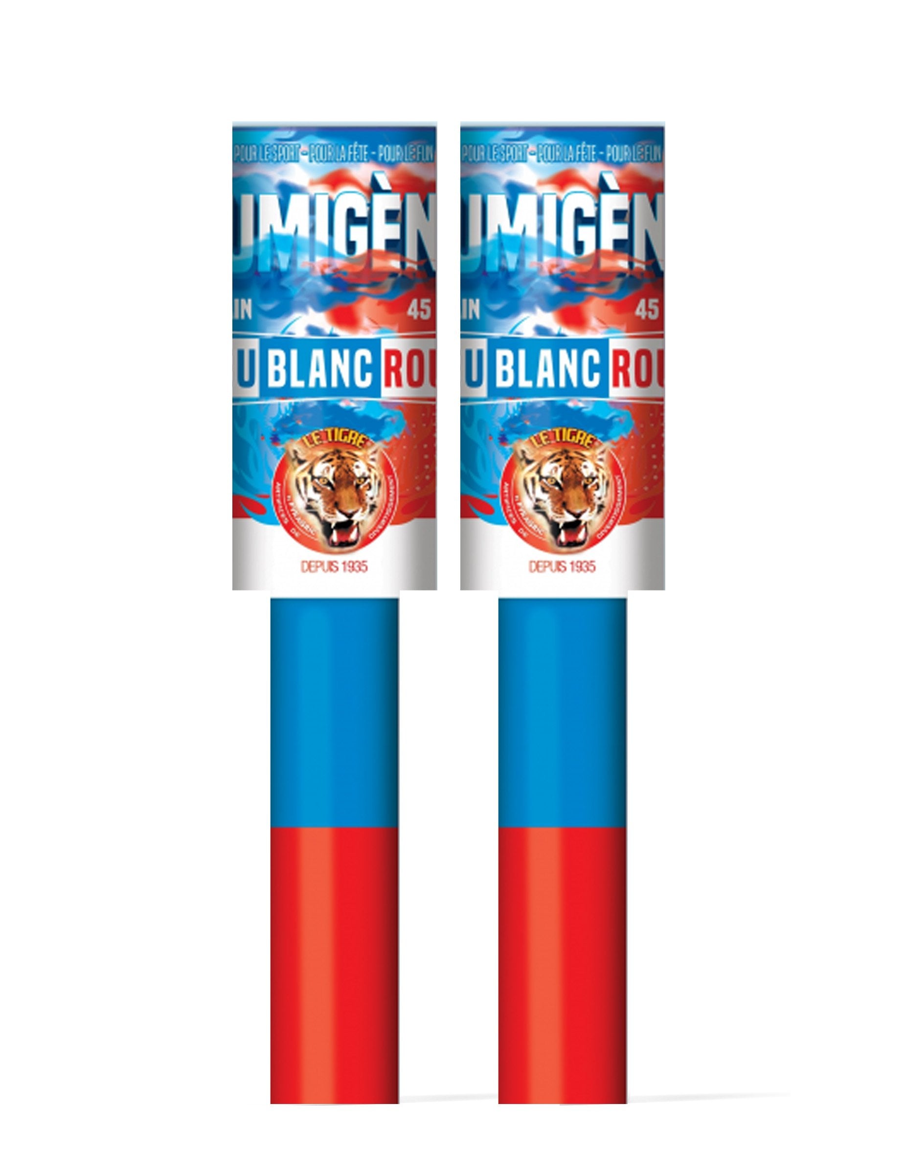 Vue du packaging du fumigène à main tricolores pour supporter