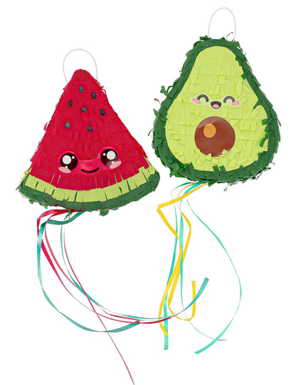 2 Mini-piñata's Kawaii Party watermeloen & avocado 15 cm