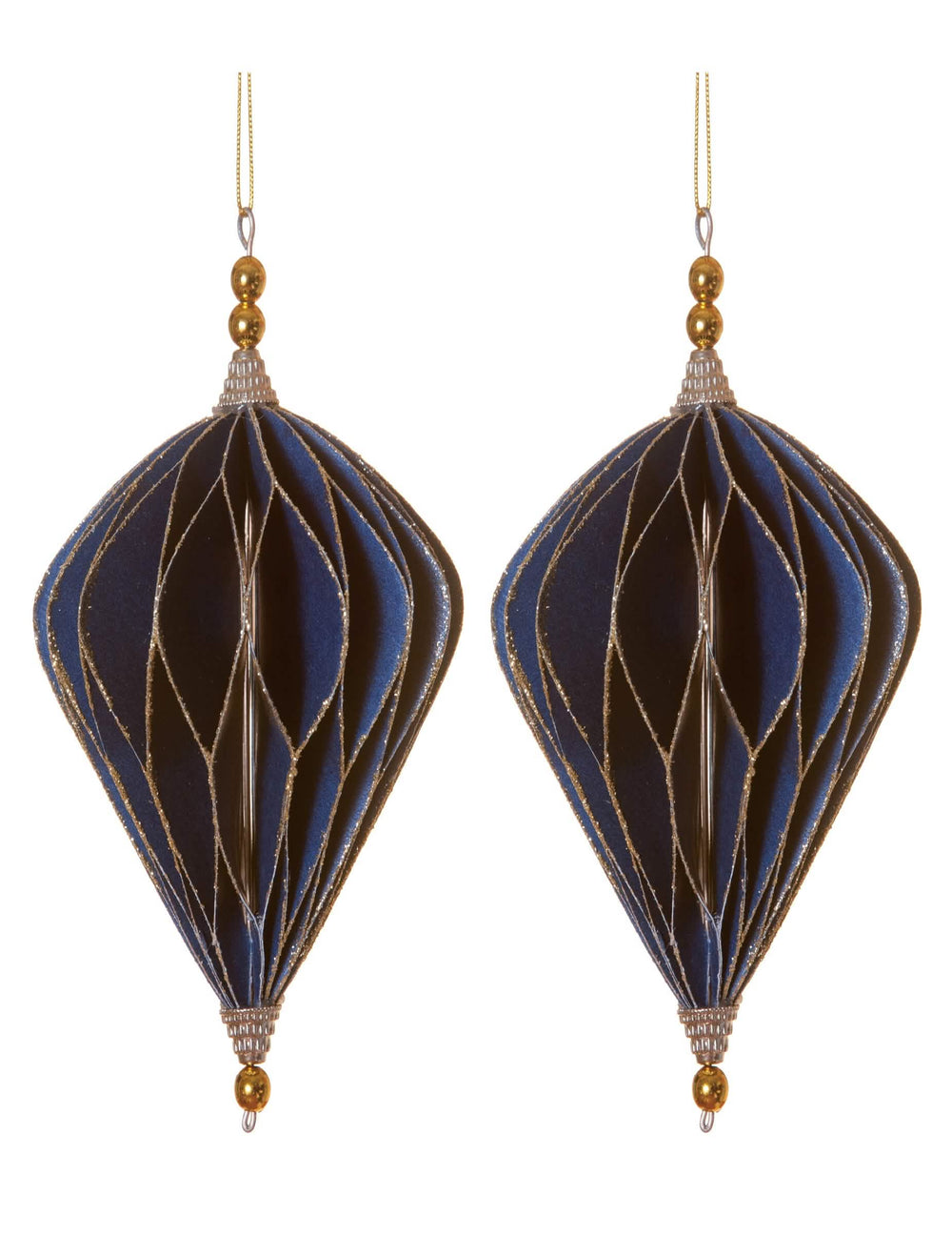 2 suspensions origami losanges pour décoration bleus et or