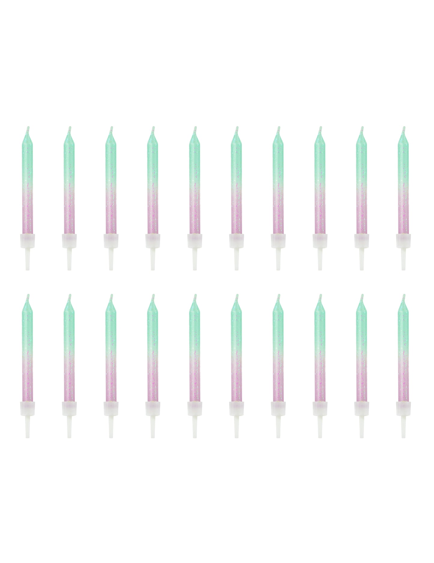 Vue de l'ensemble des 20 pièces des bougies d'anniversaire iridescentes