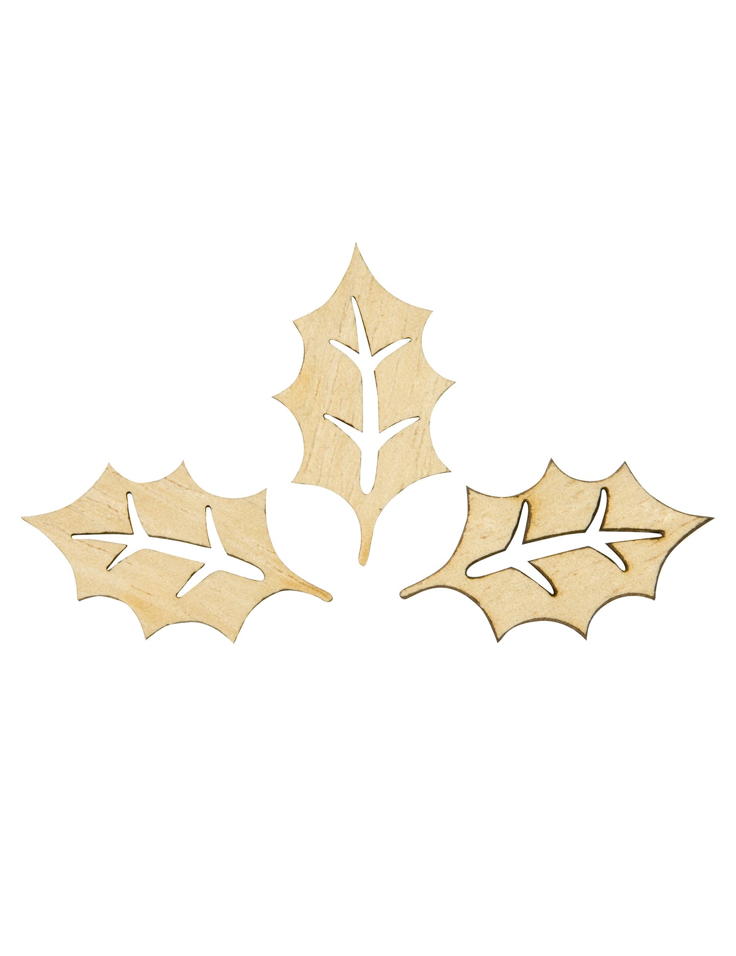 Confettis en bois ajouré feuilles de houx pour noël couleur bois clair