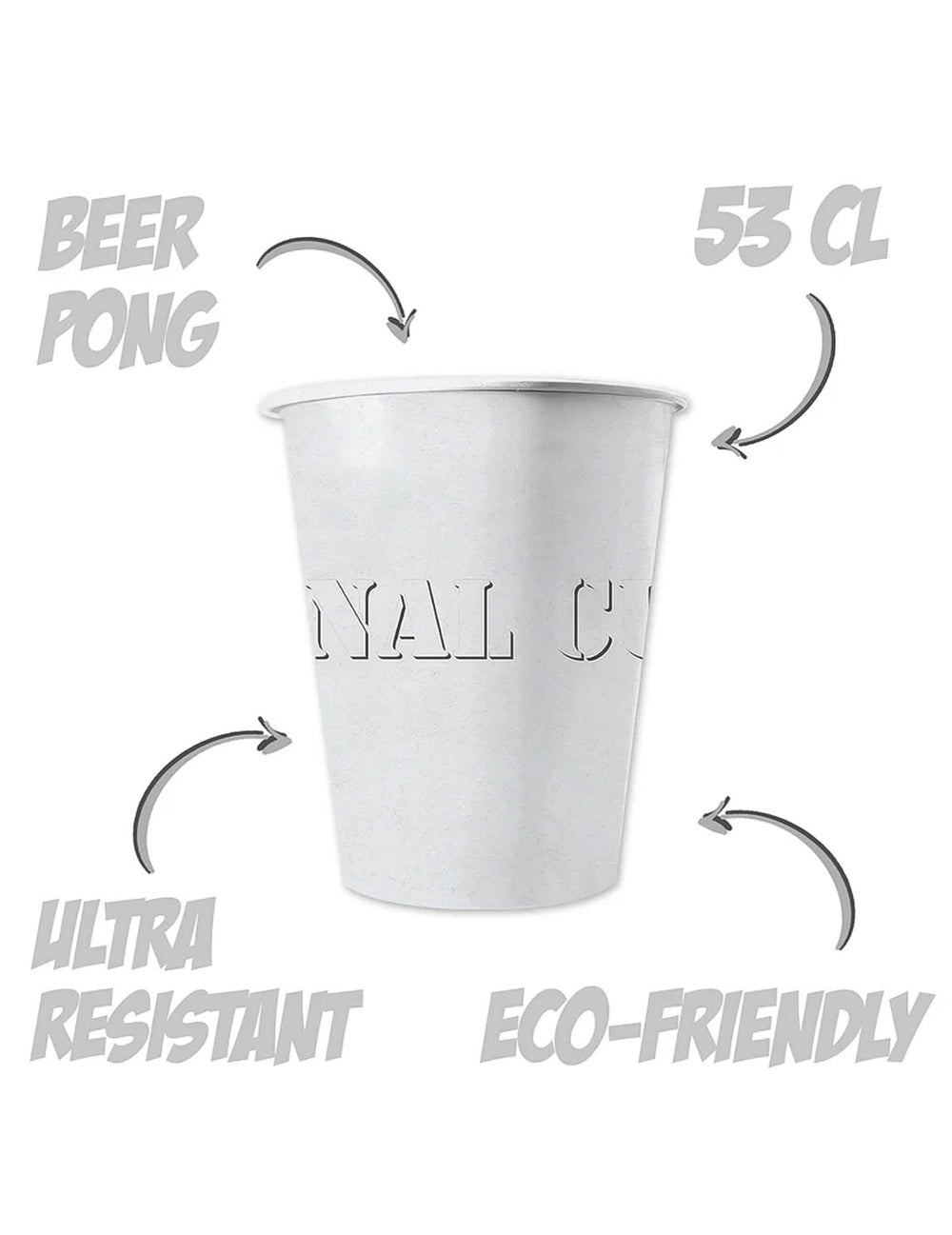Détail des caractéristiques des gobelets américains carton recyclable blanc 53 cl
