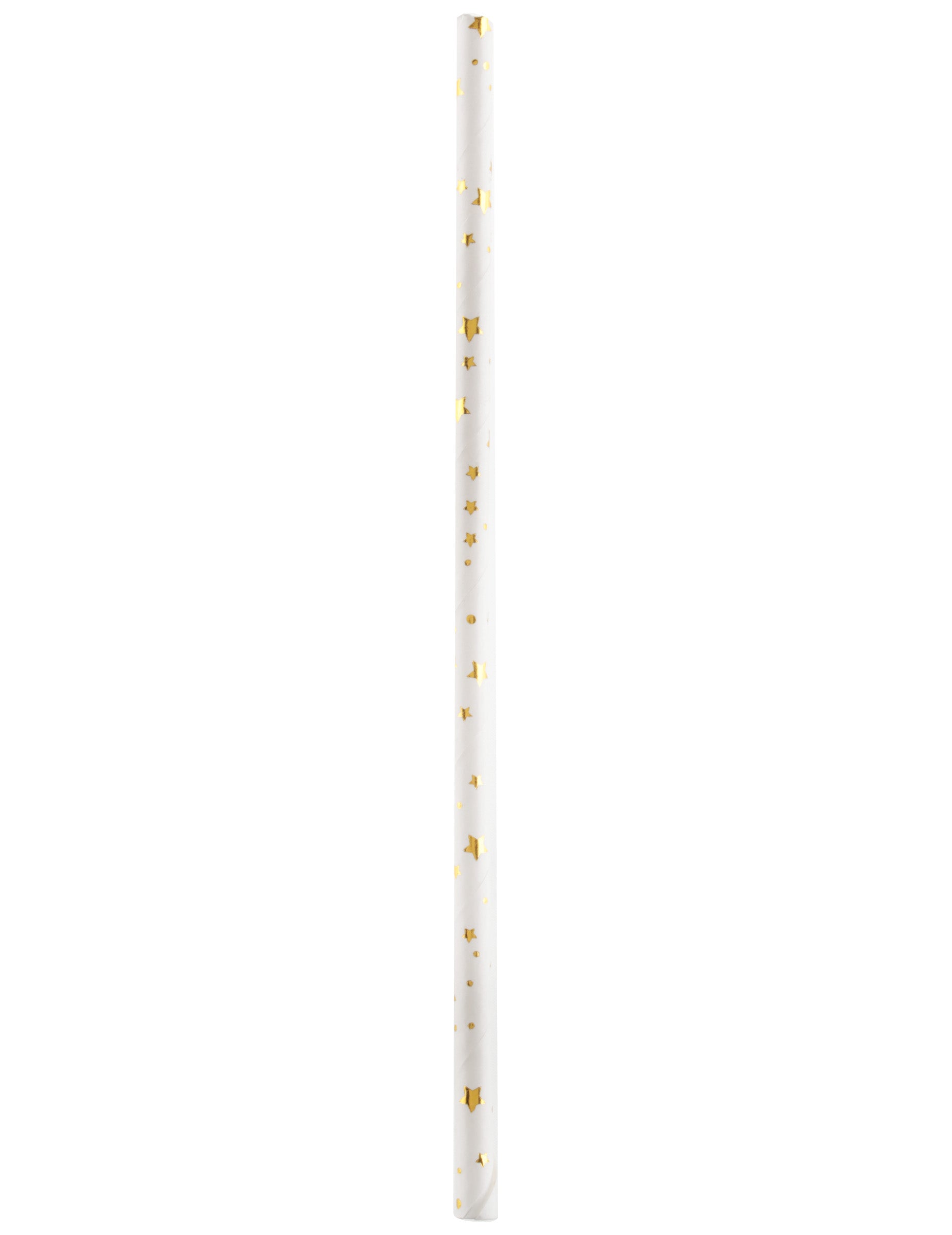 Pailles joyeux anniversaire pour décoration de table blanc et doré métallisé avec étoiles