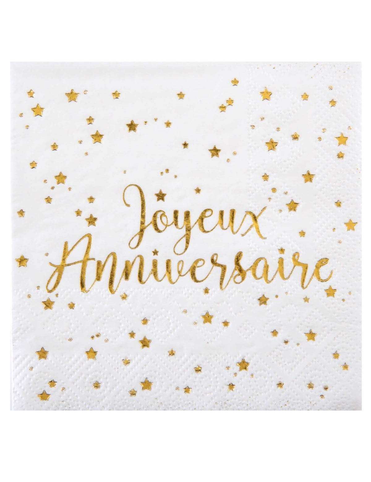 Serviettes en papier joyeux anniversaire métallisé pour décoration de table blanc et doré
