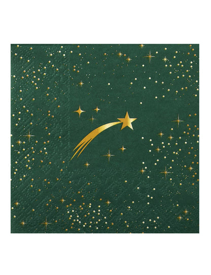 20 petites serviettes Étoile Filante vert sapin 25 x 25 cm