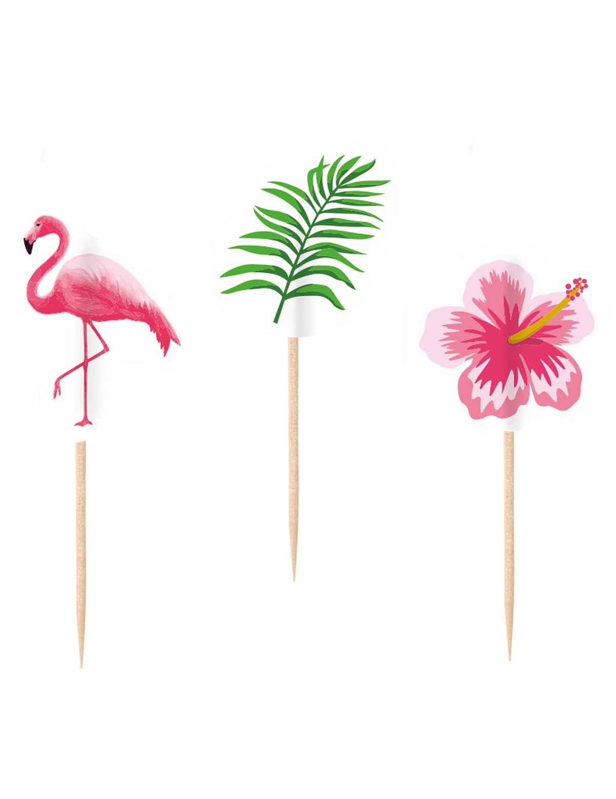 Piques décoratifs flamingo paradise thème tropical rose et vert en bois