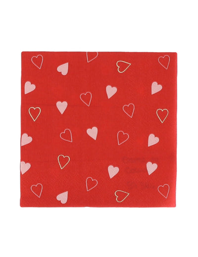 Serviettes en papier Dame de cœur rouge à motifs cœurs roses et blancs