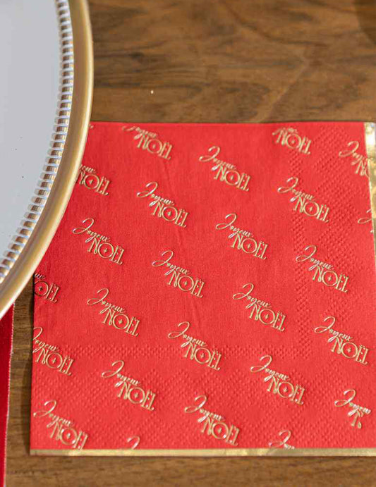 20 serviettes cocktail Joyeux Noël intemporel rouge et or 24 x 24 cm