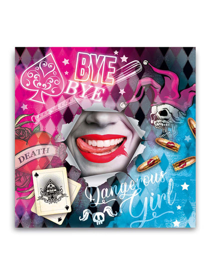 Serviettes Dangerous girl pour fête rose et bleue avec motifs tête de mort et lèvres rouges
