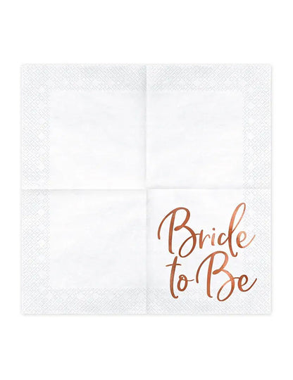 Vue dépliée des serviettes en papier Bride to be pour EVJF rose gold
