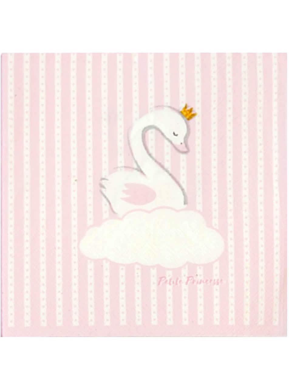 Mise en situation sur une table de fête des serviettes en papier cygne pour enfant