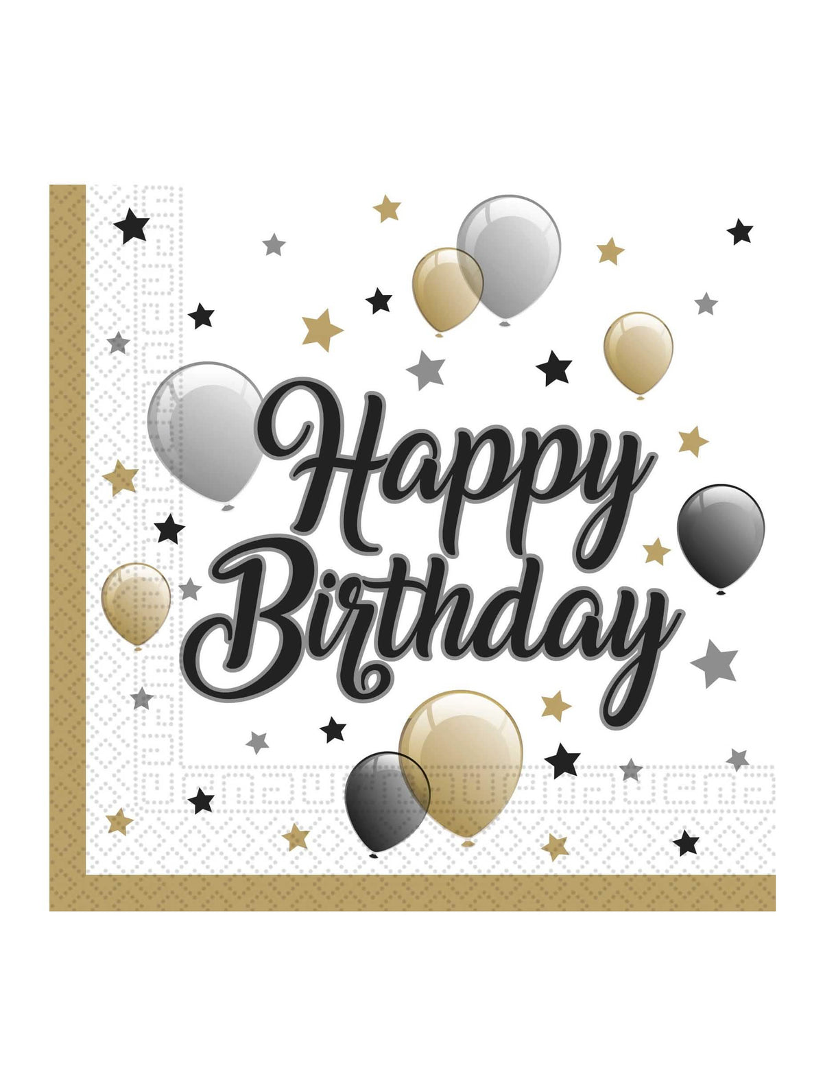 papieren servetten Happy Birthday voor gouden zwarte zilveren verjaardag