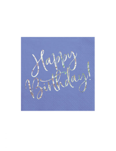 Serviettes en papier Happy Birthday iridescent pour anniversaire bleu lavande