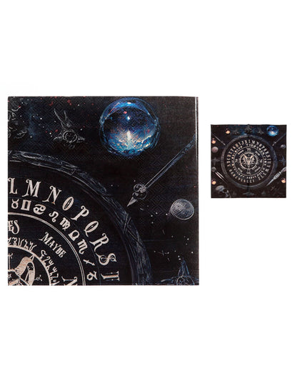 Serviettes en papier Ouija pour fête noires avec motifs mystiques de planchette et crâne