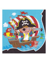 Serviettes en papier pirate pour anniversaire enfant bleues avec illustration de bateau et perroquet