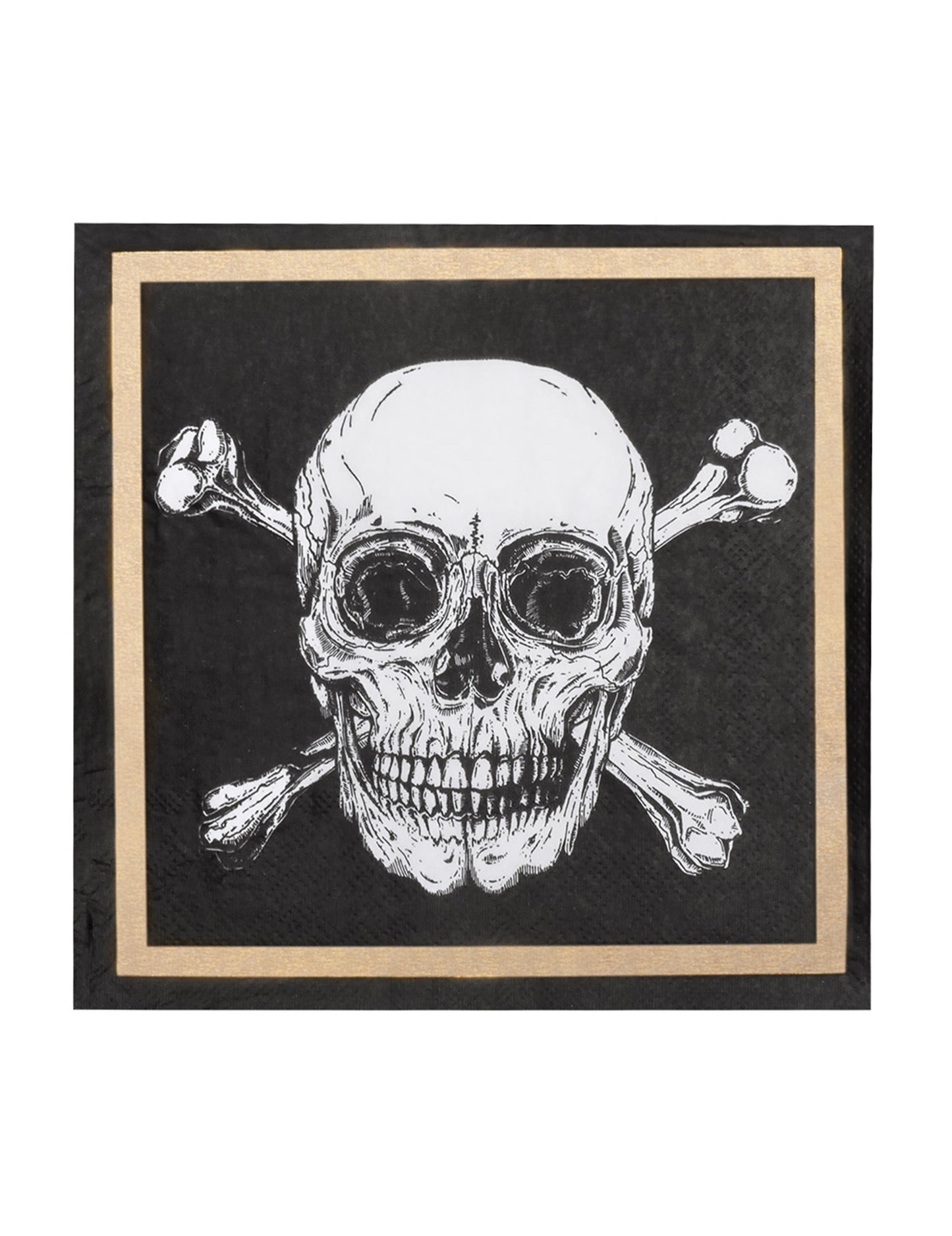 Détail du motif de tête de mort des serviettes en papier Pirate Jolly Roger