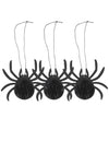 3 araignées en papier alvéolé noir à paillettes 14 x 12 x 6 cm