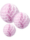 3 boules en papier alvéolé de décoration pour fête rose