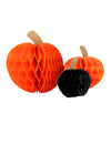 3 citrouilles en papier alvéolé orange et noir 10 cm 13 cm et 18 cm