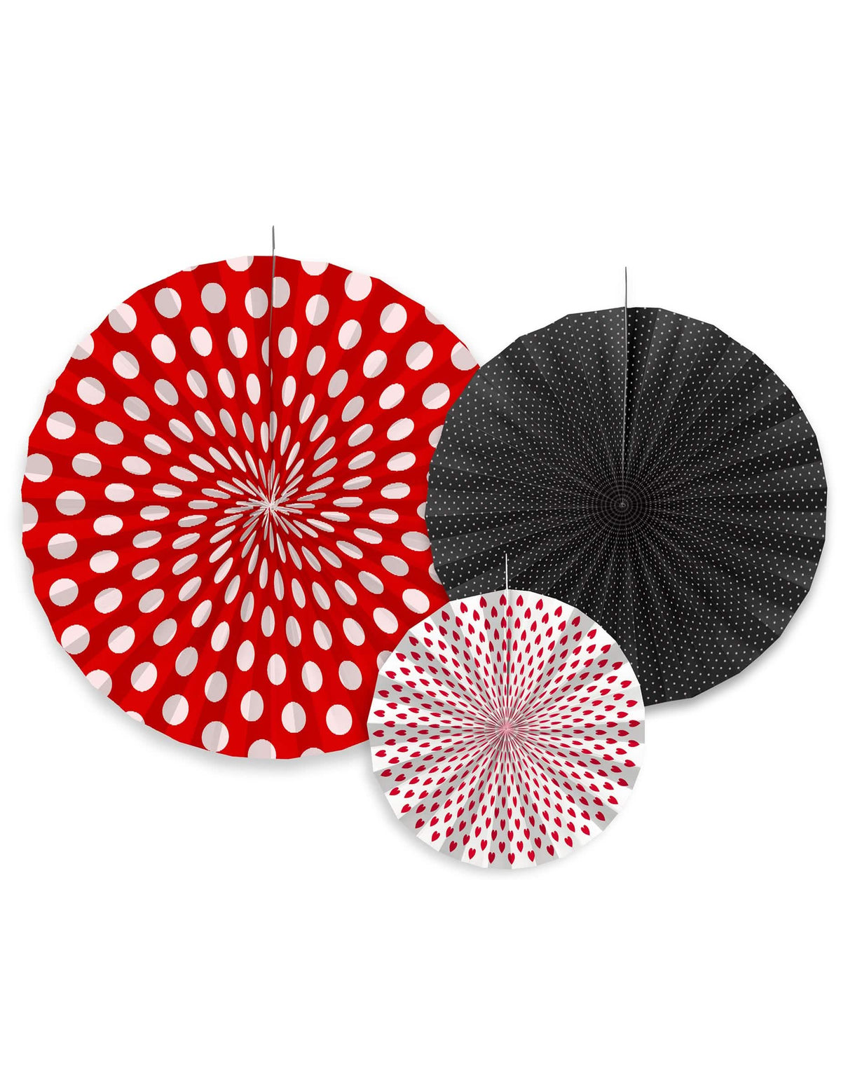 Décorations rosace en carton à pois pour fête rouge noir et blanc