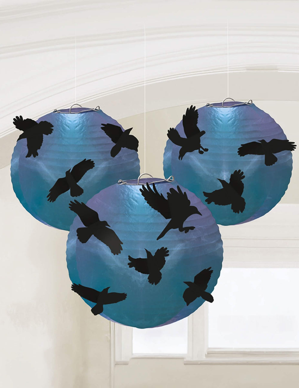 Lanters raven Boneshine fever voor halloween blauw en paars met zwarte silhouetten